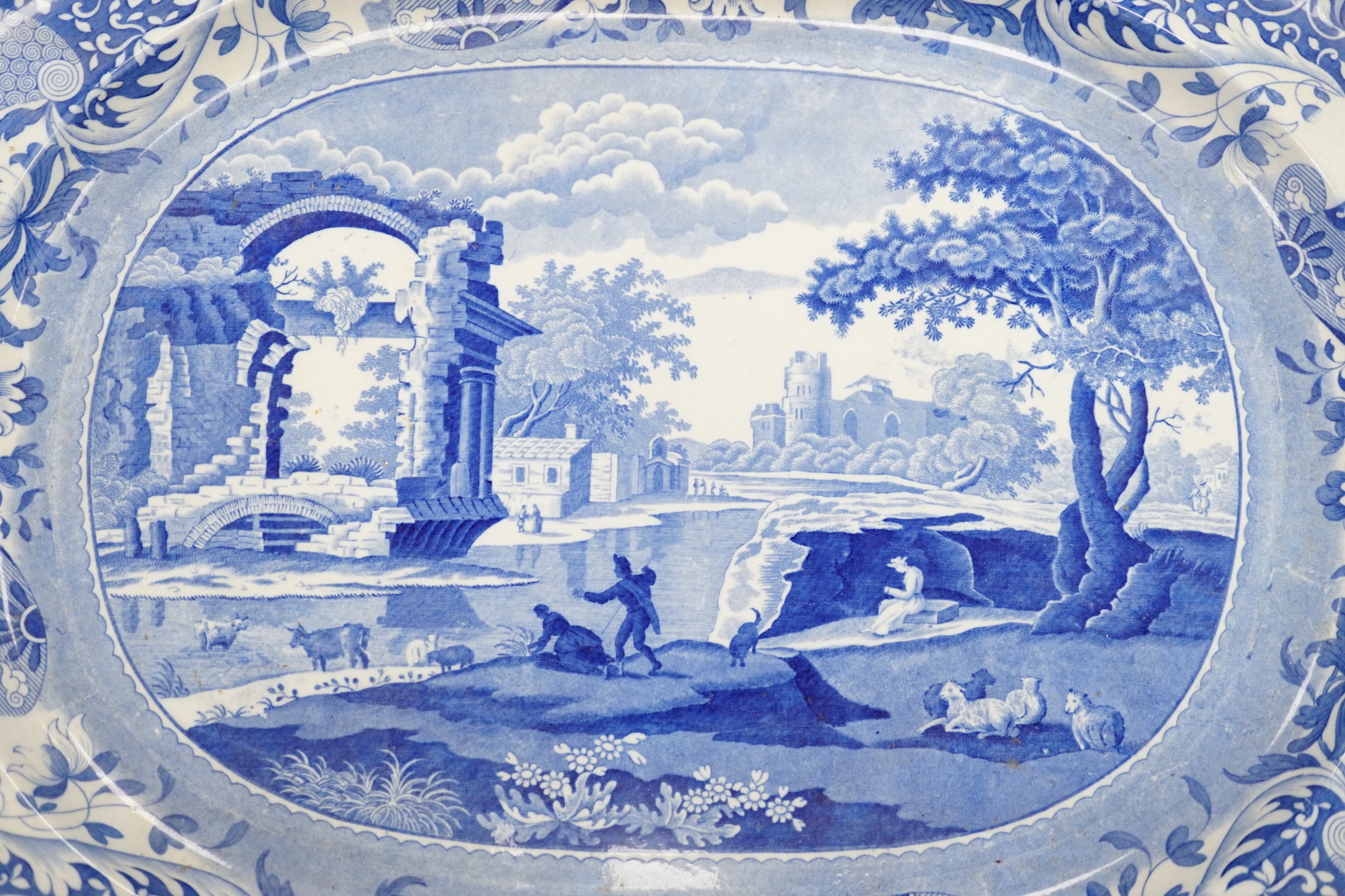 A 19th century Spode Italian blue and white serving platter, c.1820, 57cm wide